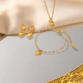 Parure de bijoux cœur en or K18 poli avec collier, bracelet et boucles d'oreilles - Parure de bijoux cœur 3D 3 pièces (H691+E09+G80) / Or