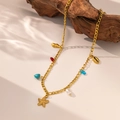 Ketting in zeestijl met gouden zeester en kleurrijke schelphangers - Dolfijn Parel Zeester Ketting (QYH6086)