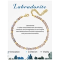 Macro detail of 4mm labradorite beaded bracelet with gold lobster clasp and heart charm - Labradorite Bracelet