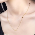 French vintage 18K gold plated double layer long chain necklace with oval links on a model - Five Pig Nose Necklace (QYH147) / Gold