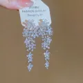 Macro-opname van sprankelende zirkoon bloemen oorbellen met S925 zilveren stekers - Bloemen Kwastjes Stijl