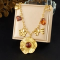 Vintage gold-plated stainless steel necklace with red resin heart and bow charms - Vintage Multi-Charm Style (N4128)