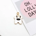 White and black enamel baby overalls pendant charm for DIY jewelry making projects - Baby Jumpsuit / White
