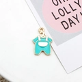 Teal enamel baby bib charm for DIY jewelry making and earrings - Baby Jumpsuit / Lake Blue