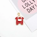 Red enamel baby dungarees charm with golden hanger for DIY jewelry making and pendants - Baby Jumpsuit / Red