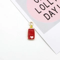 Cute red enamel baby feeding bottle charm with pink heart for DIY jewelry making - Baby Bottle / Red