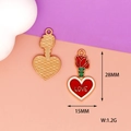 Detailed view of red heart rose enamel charms showing dimensions for DIY jewelry making - Red Rose Heart Style