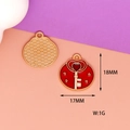 Detail view of a red enamel heart key alloy charm showing 17mm by 18mm dimensions - Red Key Style