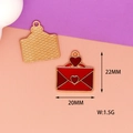 Close-up detail of red enamel heart envelope alloy charm showing 22x20mm dimensions - Red Love Letter Style
