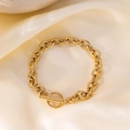 Elegant gold titanium steel link chain bracelet featuring a stylish T-bar toggle clasp - Bracelet (E2164) / Gold
