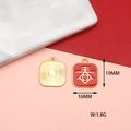 Square red enamel charm with golden Spring character and back sunburst pattern - Square Tag (Spring) / Winter Jasmine