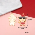 Detailed view of red cartoon girl alloy pendant showing front/back sides and dimensions. - Cartoon Girl Figures / Spring Girl