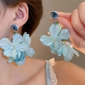 Eleganti orecchini pendenti a fiore in tessuto azzurro per le vacanze estive e mare - Stile 8# / Ago d'argento / Blu