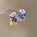 Detailed macro view of colorful chiffon flower earrings for seaside holiday style. - Fabric Flower Style (84) / Colorful