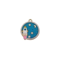 Round gold alloy astronaut planet pendant with white rocket and blue enamel finish - Round Rocket Style (6)