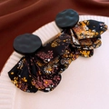 Elegant French vintage black floral fabric earrings with textured circular studs style - 82# Black Printed Fabric Flower (925 Sterling Silver Earring Post)