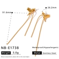 Gold stainless steel hummingbird long chain earrings with 91.6mm length measurement - Hummingbird Style (NB-E1738)