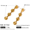 Detailed view of gold stainless steel long dangling earrings with spiral design. - Spiral Texture Style (NB-E1742)