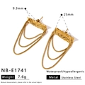 Premium gold plated stainless steel three-layer chain drop earrings with textured finish - Hammered Bar Style (NB-E1741)