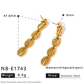 Golden stainless steel long drop earrings with linked cowrie shell design for women - Conch Style (NB-E1743)