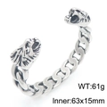 Brazalete de hombre de acero de titanio vintage con diseño de doble cabeza de lobo - Estilo Cadena Cabeza León (KB209340-LU) / Interior 63x15mm