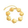 Close-up of golden stainless steel bracelet with seashell charms and extender chain - Large Shell Bracelet (E2125)
