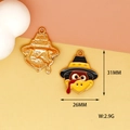 Detail view of Thanksgiving turkey enamel charm with dimensions and gold back texture - Turkey with Hat