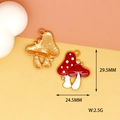 Detail view with measurements showing red enamel mushroom charms for DIY jewelry making - Double Mushroom