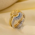 Vintage-Ring-Set Sonne und Mond mit Zirkonia-Steinen in Gold- und Silberoptik - Kupfer / Sonne und Mond Offener Ring (QYF1180)
