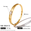 Detail view of hollow stainless steel bracelet with zircon inlay and dimensions. - Hollow Crescent Geometric Style (NB-B6415)