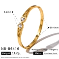 Elegant gold heart zircon stainless steel bangle bracelet with detailed hollow geometric patterns - Hollow Double Heart Style (NB-B6416)