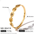 Gold hollow geometric stainless steel bangle with cubic zirconia accents, 15.9g weight - Hollow Geometric Alternating Style (NB-B6418)