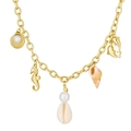 Golden ocean shell necklace with seahorse and pearl charms for summer vacation style - Conch Shell Necklace (H1233)