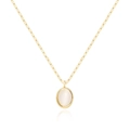 Elegante collana in acciaio al titanio placcato oro 18K con ciondolo in opale bianco gatto - Occhio di Gatto Bianco / Bianco