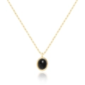 Elegante collana a graffetta in oro 18K con ciondolo ovale in pietra occhio di gatto nera - Occhio di Gatto Nero / Nero