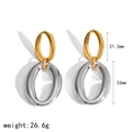 18k gold and silver two-tone stainless steel oval hoop drop earrings for women - Two-Tone Circle Patchwork Earrings (TE60717) / Gold and Silver