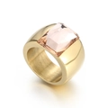 Elegant wide gold-plated titanium steel ring featuring a large faceted champagne square stone - US 6 / Light Burgundy Champagne