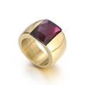Luxury chunky gold titanium steel ring featuring a large faceted purple square gemstone - US 6 / Gold Purple