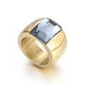 Gold-plated stainless steel wide statement ring featuring a square blue-grey gemstone - US 6 / Gold Grey Blue