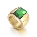 Luxury wide band titanium steel ring featuring an emerald green faceted square gemstone - Size 6 / Gold Green
