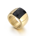 Gold wide band ring with faceted black square stone in titanium steel - Size 6 / Square Black Gemstone Style (KR34706-K) / Gold Black