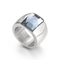 Polished wide band titanium steel ring featuring a large blue rectangular crystal stone - Size 6 / Square Blue Gemstone Style (KR34689-K) / Steel Grey Blue