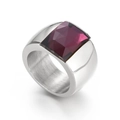 Vintage titanium steel signet ring featuring a large faceted purple cushion stone inlay - Size 6 / Steel Purple