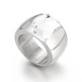 Chunky silver titanium steel ring featuring a large emerald cut clear crystal stone - Size 6 / Steel White