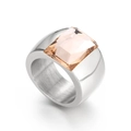 Wide band titanium steel ring with rectangular champagne stone - Size 6 / Steel Champagne