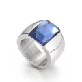 Titanium steel signet ring featuring a large square blue faceted gemstone on a wide band. - Size 7 / Steel Blue (KR34694-K)