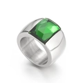 Vintage chunky titanium steel ring with a large rectangular green emerald stone inlay - Size 7 / Steel Green