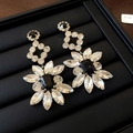Boucles d'oreilles vintage style palais avec aiguille en argent et strass noirs - 60# Silver Earring Post-Or-Noir