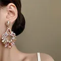 Boucles d'oreilles pendantes style palais vintage avec cristaux multicolores étincelants - Style Strass Goutte Rose Exagéré (83#) / Tige d'oreille en argent - Or - Rose