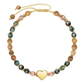Exquisite 4mm natural stone bead bracelet featuring a shiny gold heart pendant and spacers - African Pine Heart Style (WB1305)